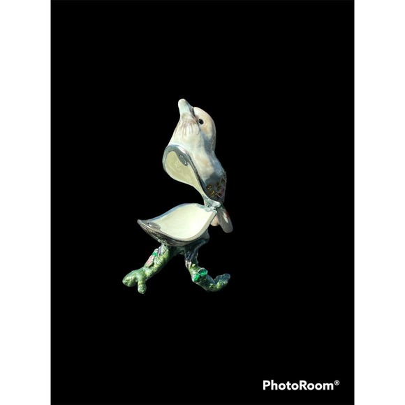 Vtg Female Cardinal Bird Pewter Jewelry Trinket Box Hinged Lid Enamel Jeweled - Picture 2 of 9